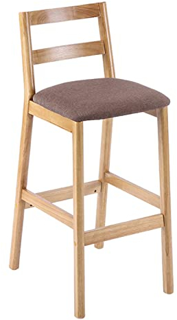 Ergonomischer Hocker mit Holzrückenlehne, abnehmbarer und waschbarer hoher Hocker aus Baumwollleinen, Barhocker im nordischen Stil, mit Holzfußstütze, geeignet für Kücheninseln (Größe: 76 cm, Farbe: