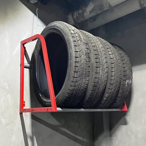 Däckställ Garage Däckställ Väggfäste, Bildäckhållare i Metall för Källare/Lager/Verkstad/Verkstad, Förvaringshylla för Reservdäcksfälg(Red)