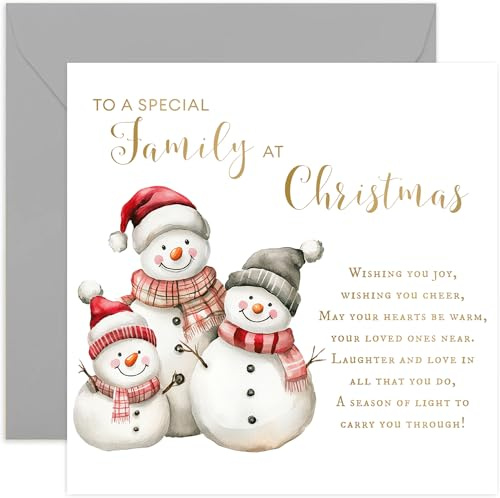 Special Family Christmas Cards for Family of Three - Three Snowmen Christmas Card Design - Luxury Greeting Cards - Festive Xmas Card Design - Gift for Family - Son Daughter in Law
