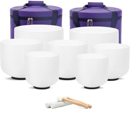 Hye-eun 432hz Kristall Klangschale Set,15,2-30,5cm 7 Stück Klangschalen | 6-12zoll Quarz klangschalen, Crystal Singing Bowl , mit 2 Tragetaschen,für Klangheilung Yoga Meditation Klangtherapie
