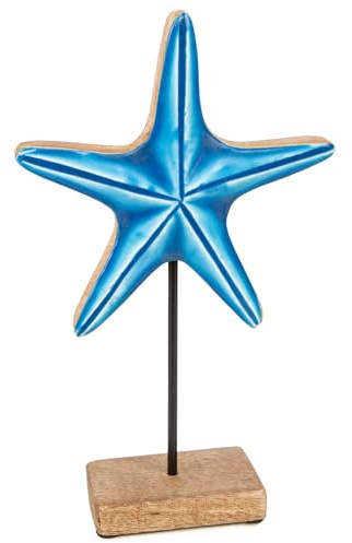 Logbuch-Verlag Blauer Seestern zum Hinstellen Holz Dekofigur maritim Badezimmer Sommer Deko 24 x 15 cm Stern Glücksbringer Geschenk