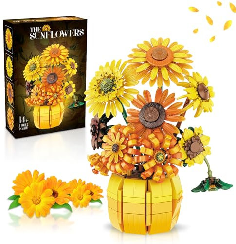 Ensemble de construction de fleurs de tournesol pour adultes, collection botanique d'art Van Gogh pour femmes et filles de 14 ans et plus, kits de plantes artificielles en pot, décoration d'intérieur