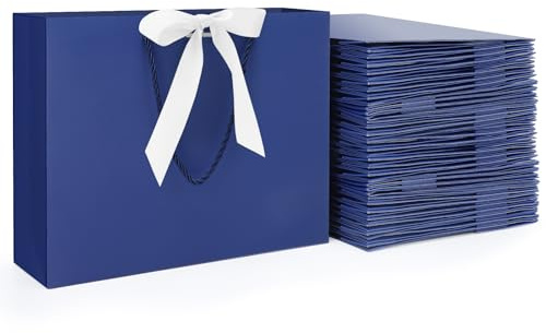 EUSOAR Papiertüten mit Henkel - 50 Stück Geschenktüten mit Schleifenbändern - 230GSM Paper Gift Bag Mittel - M 27x8x21cm Dunkelblau Papier Tüten - Geburtstag Verpacken Geschenktüte Papier