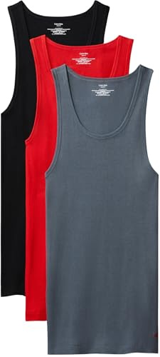 Calvin Klein Men’s 3 Pack Cotton Tank Tops, Multicolor (Turbulence/Adrenaline Rush/Black), L