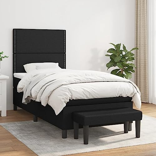 KTHLBRH Bettgestell Familienbett Doppelbett Schlafzimmer möbel Boxspringbett mit Matratze Schwarz 90x200 cm Stoff
