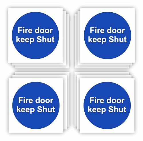 Conjured Fire Door Keep Shut Signs 12-Pack (Square Shaped) Self-Adhesive Signs/Vinyl Decal Stickers with Strong But Removeable Adhesive