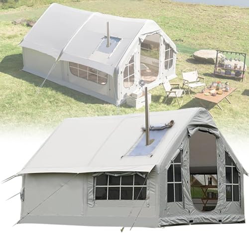 Aufblasbares Zelt, Zelt Aufblasbar mit Ofenloch & Luftpumpe, 4-Saison Luftzelt Outdoor für Camping 6-8 Personen, Familienzelt Gampingzelt, Pop Up Haus Großes Zelt Schnellaufbau