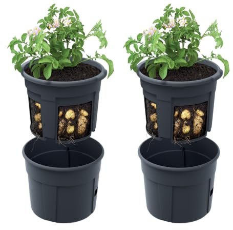DTU24 2er Set Blumentopf Kartoffel-Pflanztopf Potato Topf 28 L Kartoffel-Anzuchttopf Gemüse Kartoffeln Pflanzkübel Pflanztopf Höhe 31,7 cm (2 Stück, ⌀ 40 cm)