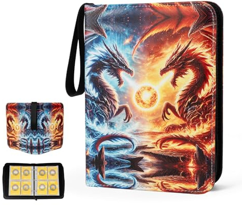 Sammelkarten Binder Album 400 Taschen 50 Abnehmbare 4-Pocket Seiten Wasserdicht (Dragon-A)