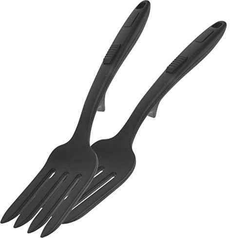 PHENOFICE Tenedor Grande De Silicona Antiadherente Para Cocinar Fideos, Horquilla Multifunción Ergonómica, Resistente Al Desgaste, Negro, Apto Para Cocina Doméstica y Restaurante, Juego De 2 Unidades