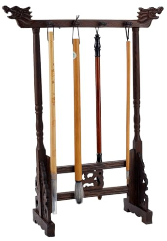 PH PandaHall Soporte para pinceles de caligrafía de madera de 8 pines, soporte colgante para pinceles de caligrafía japonesa, soporte para pinceles Sumi, soporte para pinceles de escritura wengué