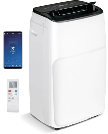 SOARS Climatiseur Mobile avec Evacuation, Climatiseur 4 en 1 Ventilateur & Déshumidificateur & Refroidisseur & Chauffage, Contrôle Intelligent avec Écran LED & Télécommande & APP, Minuterie (12000BTU)
