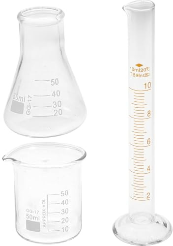 Kichvoe Juego de 3 Vasos de Laboratorio de Vidrio Alta Resistencia a Temperatura y Medición Precisa para Proyectos Experimentales de Química
