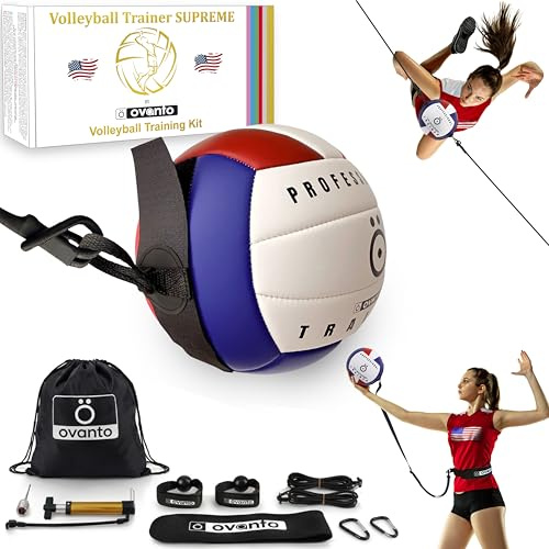 OVANTO Volleyball-Trainingsgeräte-Hilfe – verstellbarer Übungsschlag-Rebounder mit Ultra-Stretch-Neopren, exklusiven elastischen Schnüren und Premium-Inhalten, verbessert Kraft, Geschwindigkeit und