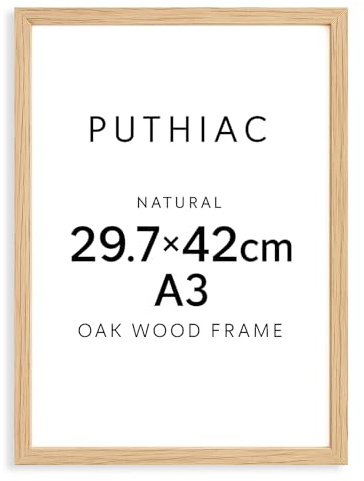 puthiac Bilderrahmen DIN A3 (29.7x42 cm) - Eichenholz Natur - Dünner Rahmen für Dokumente, Zertifikate, Fotos - Hochwertiger Echtholzrahmen