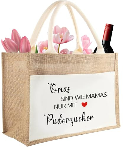 Aoohaha Oma Jutetasche, Jute Einkaufstasche Handtasche, Muttertagsgeschenk für Oma, Großmutter Jutebeutel als Geburtstagsgeschenk, Geschenke für Großmutter zum Geburtstag Muttertag Weihnachten