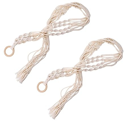 POPETPOP 2 Piezas Colgadores de Macramé para Plantas Juego de Cestas Colgantes de Algodón Soporte Decorativo para Macetas Interior y Exterior Jardineras Colgantes de Pared