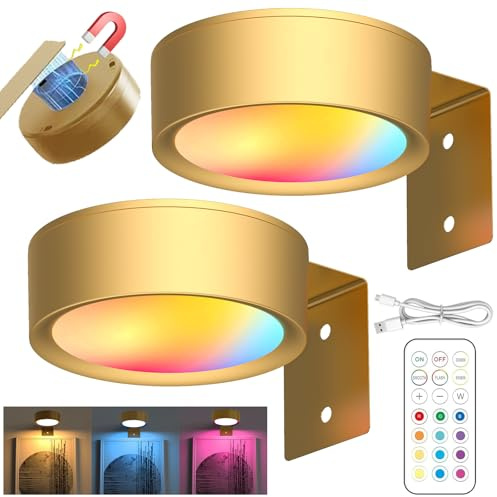LUKIUP 2 Stück Magnetisches Mallicht, Wiederaufladbare Bilderleuchte Kabellos Mit Fernbedienung und Zeitfunktion, Dimmbare Magnetische LED Lampe für Bilder Wand Fotorahmen Bilder Malen (Gold)