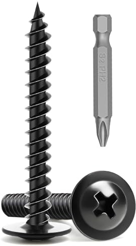 Boltmax 100 Stück M4x25mm Holzschrauben, Tellerkopfschrauben mit PH-Antrieb Bit, Blechschrauben Kohlenstoffstahl 8.8, Schwarze Schrauben für Akustikpaneele, Spanplatten und Holz