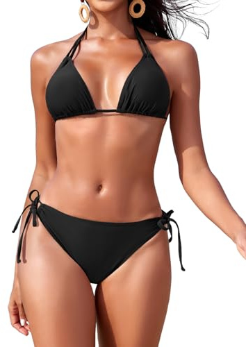 Svanco Triangel Bikini Damen Set Neckholder - Bikinioberteil mit Halskordelbindung, Verstellbare Bikinihose, Rückenfrei Bikini zum Binden