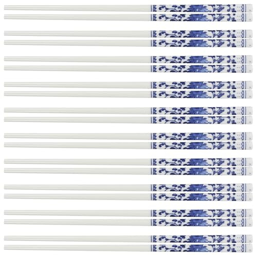 SAFIGLE Palillos Chinos de Cerámica Azul y Blanca Reutilizables Resistentes y Largos Juego de 10 Pares Ideales para Cenas Asiáticas Sushi y Uso Doméstico