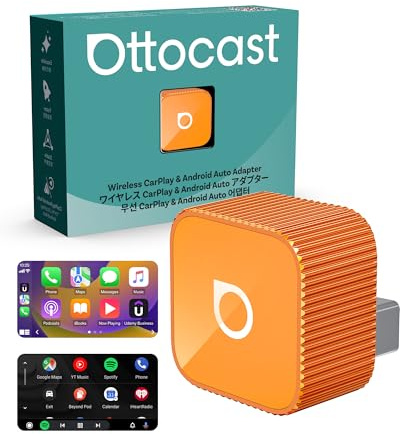 OTTOCAST MINI 3.0 Slim 2026 Upgrade Wireless CarPlay Adapter, 2-in-1 für iPhone & Android Auto, Wandelt kabelgebundenes CarPlay und Android Auto in Wireless um, Orange