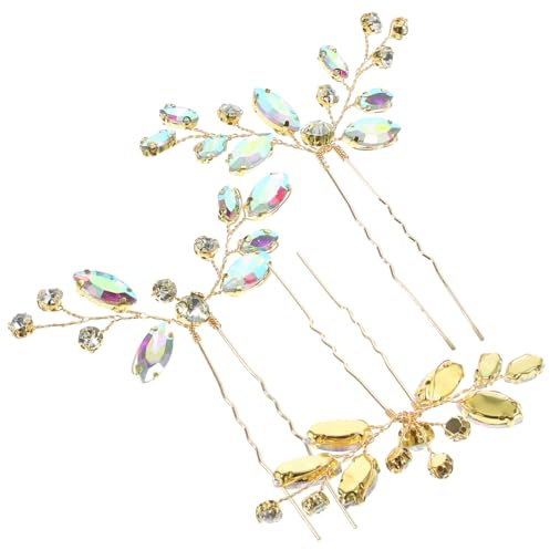 HAMPPLIES Épingles à Cheveux Tenue Sûre et Confortable 3 Pièces de Mariage Forme en U en Alliage de Zinc Strass pour Occasions Spéciales et Mariées