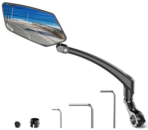 Coicer Retroviseur Velo, Retroviseur Moto Pour Vélo Électrique Trottinette | Gauche, Rabattable, Orientable à 360°, Grand Miroir, Bras Long, Verre Véritable, Retroviseur Trotinette Accessoire Velo