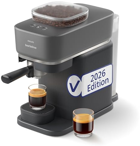 PHILIPS Baristina Espressomaschine –Automatisches Mahlen, Tampen & Brühen, 16 Bar, Kaffeemaschine mit Mahlwerk & Siebträger, leichte Reinigung, Espresso & Café Crema, Schwarzgrau (BAR305/60)
