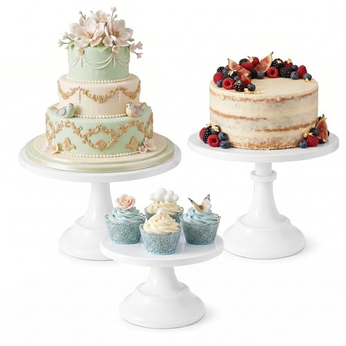 aichilra 3Pcs White Metal Cake Stand Set 8/10/12 Inch Round High-Gloss Lacquer Dessert Display Stand Cupcake Tray for Wedding Birthday Baby Shower Holiday Party Home Kitchen Afternoon Tea