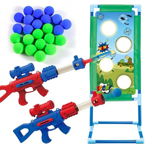 Racocou Barns mjuka bollskjutspelset (inklusive målställning och 24 mjuka bollar), målställningsskjutning med dubbla pistoler och raketgevär. Stridsspel leksak