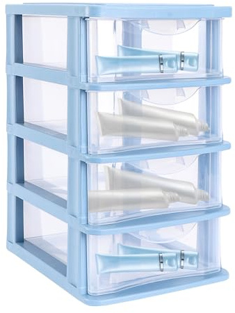 BESPORTBLE Boîte de Rangement à Tiroirs pour Bureau, 4 Niveaux, Pp, Bleu | Organisateur de Cosmétiques, Structure Transparente, Usage de Bureau, pour Articles Ménagers et Maquillage