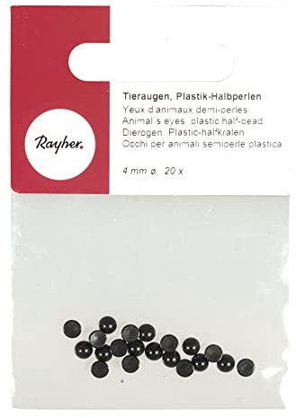 RAYHER HOBBY RAYHER - Tieraugen, Plastik-Halbperlen, schwarz, zum Kleben, 4 mm, SB-