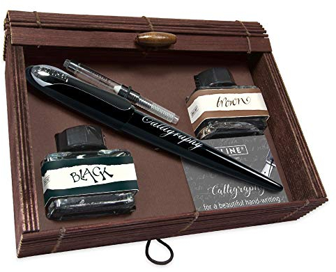 ONLINE 10023 Kalligrafie Set I Geschenkset Bamboo Box I Schönschreibfüller Air Black I Schreiben mit Konverter, 4-teiliges Set