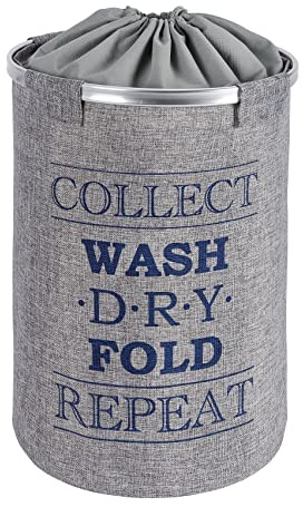 WENKO Wäschesammler Ringo Grau - Wäschekorb Fassungsvermögen: 68 l, Polyester, 40 x 54 x 40 cm, Grau
