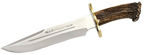 ELECTROPOLIS Jagdmesser Muela Magnum Faust Hirschgeweih mit Rosette, Edelstahl und Messing Verteidigung, Gewicht von 710 Gramm + Mehrzweck-Geschenkkarte