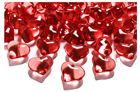 120 rote große Deko - Herzen - leuchtende Dekosteine aus Acryl - ca. 2cm x 2cm - Tau-Tropfen - Tischdekoration, Hochzeit, Verlobung oder Taufe von Partyloon