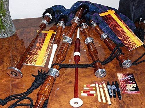 Great Highland Schottischer Dudelsack Komplett-Set Braun Silber Pride of Scotland Tartan zum Spielen lernen