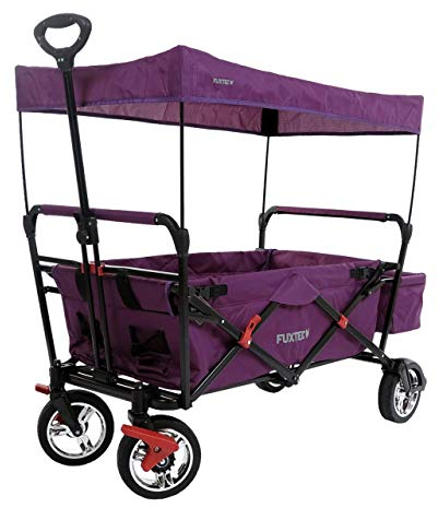 FUXTEC CT500 Purple Folding Wagon for Kids to Sit In – Stroller-Style Push-Pull Cart with Removable Canopy, Rear Bag, Adjustable Handle & 4-Wheel Design for Outdoor Transport