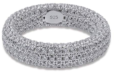 Moca Jewelry Iced Out quadratischer modischer Ring aus 925er Sterlingsilber, mit Zirkonia-Kunstdiamanten, Hip-Hop-Ring für Herren und Damen, Metall, Zirkonia