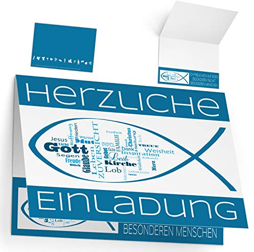 12er Set Einladungskarten zur Kommunion Konfirmation Taufe Firmung WORTWOLKE - edle Klappkarten für Jungen Mädchen Einladung Karten von BREITENWERK