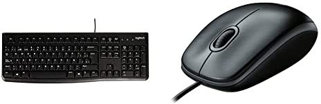 Logitech K120 Teclado con Cable para Windows, Black con B100 Ratón con Cable, Black