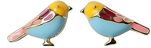 Bonitos aretes de tuerca para mujeres y niñas, plata de ley 925, chapados en oro, animales pequeños, esmaltados, azules, amarillos, rosas, plumas, pájaros, tragus, postes, sin níquel, joyería delicada