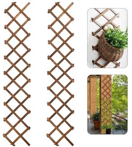 Pack of 2 Extra Thick Wooden Wall Trellis- Expandable Wall Planter Lattice Panels for Climbing Plants, Hanging Vertical Plant Support Fence Frame Outdoor Indoor for Balcony Patio Garden Room