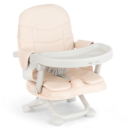 KikkaBoo Trona Portátil para Bebé PAPPO, Alzador de Silla Plegable con Bandeja Extraíble, Booster Ajustable y Compacto para Comer, Asiento de Viaje hasta 36 Meses, Beige