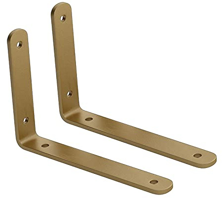 Suwooy Regalträger Gold,Regalwinkel Gusseisen,Regalhalterungen Für Wände,90 ° Rechtwinklige Regalhalter,Bücherregal-Holzmöbel-Regal Unterstützung,Retro-Regalkonsole,2 Stuck,15×10cm/5.9in×3.9in