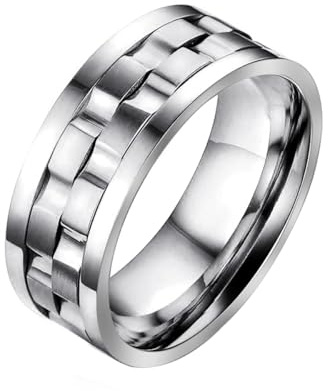 AMZCOM Spinner Ring Edelstahl Silber Breit, Angst Ring Herren Drehbarer Meditationsringe Zappel Ring, Anti Stress Ring Sorgenband, Erwachsene Dekompression Spielzeug