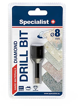Specialist+ Diamant Fliesenbohrer 8mm für Granit, Keramik, Marmor, Ziegel, Feinsteinzeug I M14 Bohrkrone für Jeden Flex Winkelschleifer Geeignet I Zubehör Bohrmaschine