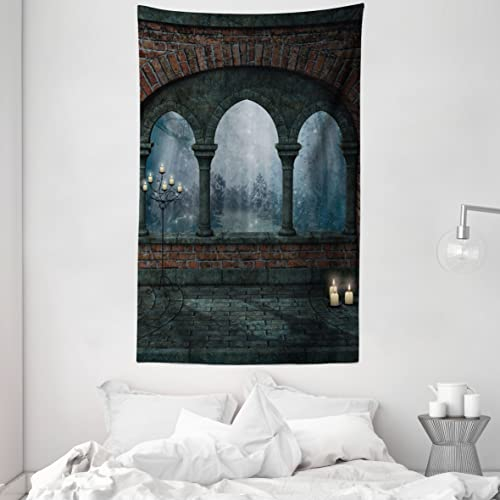 ABAKUHAUS gotisch Wandteppich und Tagesdecke, Mittelalterliche Burg in der Nacht, aus Weiches Mikrofaser Stoff Schmutz abweichender Digitaldruck, 140 x 230 cm, Blau, Grau und Rot