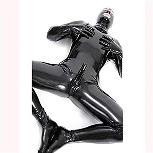 SMGZC Glänsande overall för män, svart läder, kattkostym, helkropp, män, sexig, latex, snäv, dragkedja, jumpsuit, gummikläder, svart, L